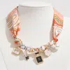 Fashnzfab Fashion Item Pearl Charm Station Fabric Scarf Necklace Adjustable Bracelet Bag Charm In Gold