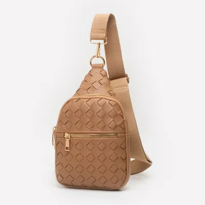 Fashnzfab Faux Braided Leather Sling Bag In Brown