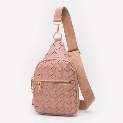 Fashnzfab Faux Braided Leather Sling Bag In Pink