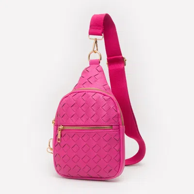 Fashnzfab Faux Braided Leather Sling Bag In Pink
