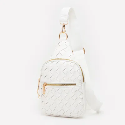 Fashnzfab Faux Braided Leather Sling Bag In White