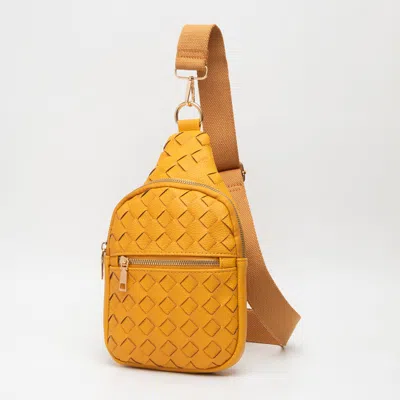Fashnzfab Faux Braided Leather Sling Bag In Yellow