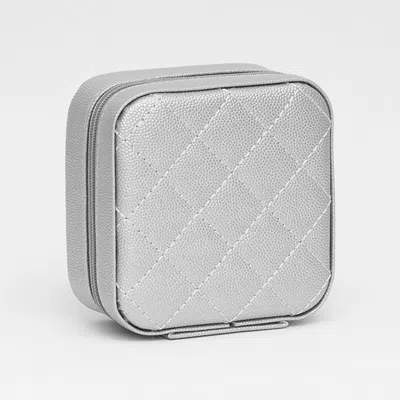 Fashnzfab Faux Caviar Leather Portable Square Jewelry Box In Gray