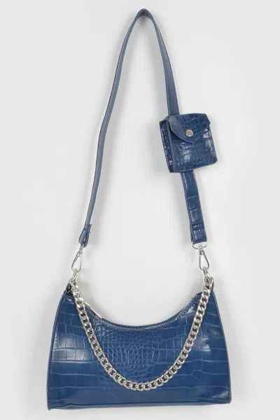 Fashnzfab Faux Croc Chain Crossbody Bag W Airpod Purse In Blue