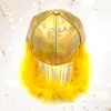 Fashnzfab Faux Feather Trimmed Hologram Baseball Cap In Gold