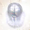 Fashnzfab Faux Feather Trimmed Hologram Baseball Cap In Silver