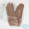 Fashnzfab Faux Fur And Strap Cuff Smart Touch Gloves In Gray