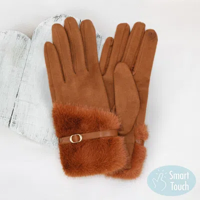 Fashnzfab Faux Fur And Strap Cuff Smart Touch Gloves In Multi