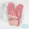 Fashnzfab Faux Fur And Strap Cuff Smart Touch Gloves In Pink