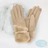 Fashnzfab Faux Fur And Strap Cuff Smart Touch Gloves In Gray