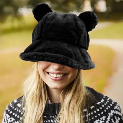 Fashnzfab Faux Fur Bear Ear Bucket Hat In Black