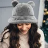Fashnzfab Faux Fur Bear Ear Bucket Hat In Gray