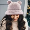 Fashnzfab Faux Fur Bear Ear Bucket Hat In Pink
