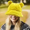 Fashnzfab Faux Fur Bear Ear Bucket Hat In Yellow