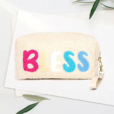 Fashnzfab Faux Fur Bless Pouch With Wristlet In White