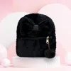 Fashnzfab Faux Fur Bow Pom Pom Pointed Plush Mini Backpack In Black