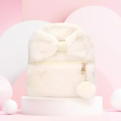 Fashnzfab Faux Fur Bow Pom Pom Pointed Plush Mini Backpack In Multi