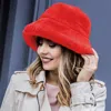 Fashnzfab Faux Fur Bucket Hat In Red