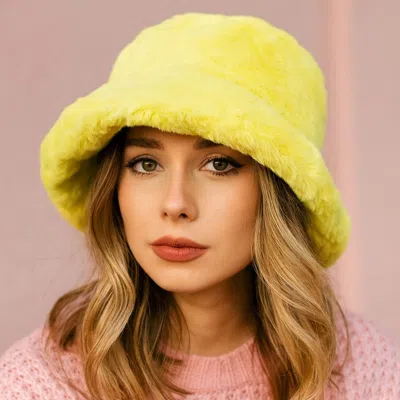 Fashnzfab Faux Fur Bucket Hat In Gold