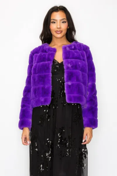 Fashnzfab Faux Fur Buttoned Quilted Jacket In Purple