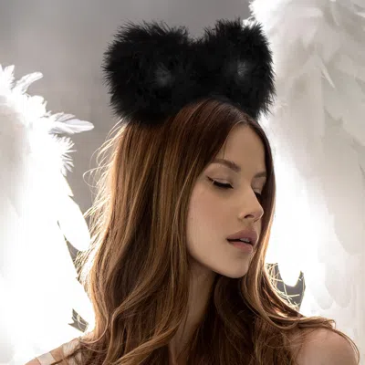 Fashnzfab Faux Fur Cat Ears Headband In Black