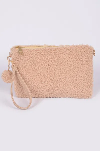Fashnzfab Faux Fur Clutch In Beige
