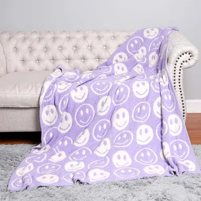 Fashnzfab Faux Fur Collar Pom Pom Poncho In Purple