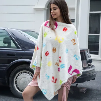 Fashnzfab Faux Fur Colorful Number Patterned Poncho In Multi