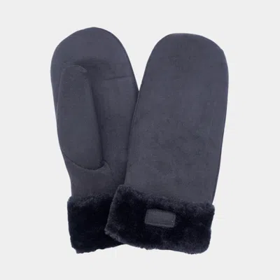 Fashnzfab Faux Fur Cuff Fleece Lined Mittens In Blue