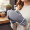 Fashnzfab Faux Fur Cuff Fleece Lined Mittens In Gray