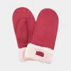 Fashnzfab Faux Fur Cuff Fleece Lined Mittens In Red