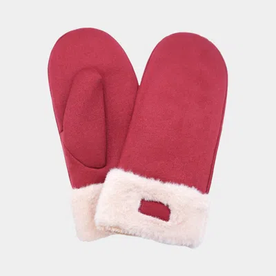 Fashnzfab Faux Fur Cuff Fleece Lined Mittens In White