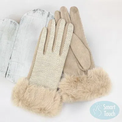 Fashnzfab Faux Fur Cuff Mixed Color Smart Touch Gloves In Gray