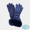 Fashnzfab Faux Fur Cuff Puffer Smart Touch Gloves In Blue