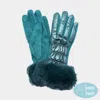 Fashnzfab Faux Fur Cuff Puffer Smart Touch Gloves In Green