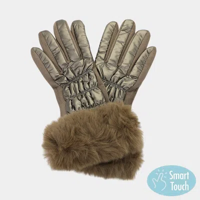 Fashnzfab Faux Fur Cuff Puffer Smart Touch Gloves In Multi