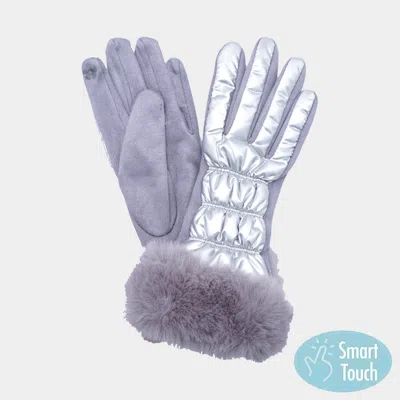 Fashnzfab Faux Fur Cuff Puffer Smart Touch Gloves In Purple