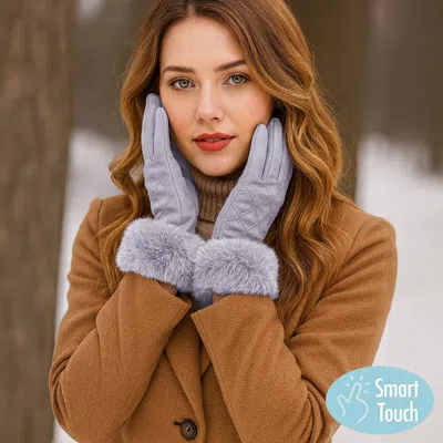 Fashnzfab Faux Fur Cuff Quilted Smart Touch Gloves In Gray