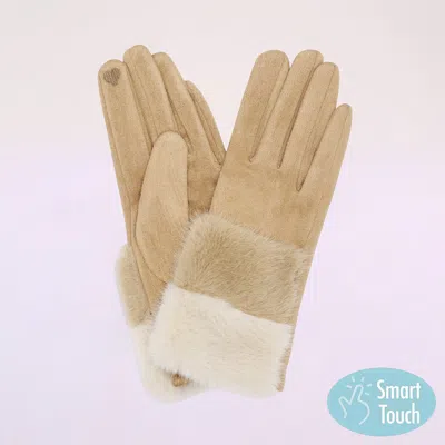 Fashnzfab Faux Fur Cuff Smart Touch Gloves In Gray