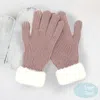 Fashnzfab Faux Fur Cuff Smart Touch Knit Gloves In Brown