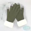 Fashnzfab Faux Fur Cuff Smart Touch Knit Gloves In Green