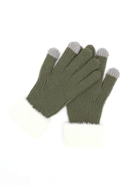 Fashnzfab Faux Fur Cuff Smart Touch Knit Gloves In Green