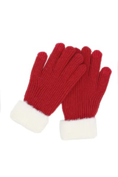 Fashnzfab Faux Fur Cuff Smart Touch Knit Gloves In Neutral