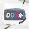 Fashnzfab Faux Fur Dog Message Paw Pouch With Wristlet In Pink