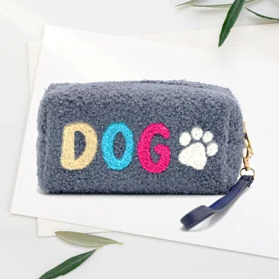 Fashnzfab Faux Fur Dog Message Paw Pouch With Wristlet In Pink