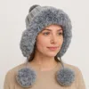 Fashnzfab Faux Fur Ear Flap Pom Pom Winter Trapper Hat In Gray