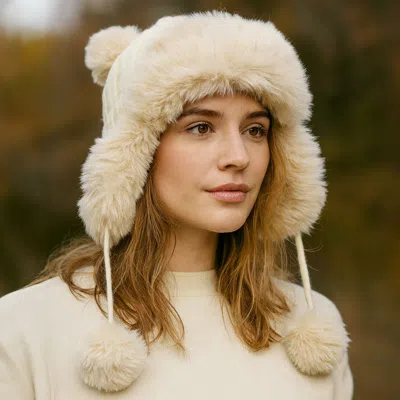 Fashnzfab Faux Fur Ear Flap Pom Pom Winter Trapper Hat In Multi