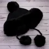 Fashnzfab Faux Fur Earmuff Pom Pom Winter Hat In Black