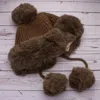 Fashnzfab Faux Fur Earmuff Pom Pom Winter Hat In Brown