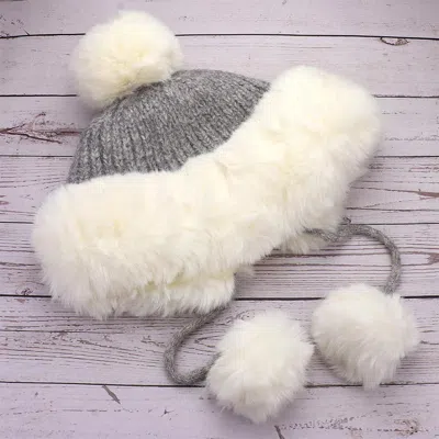Fashnzfab Faux Fur Earmuff Pom Pom Winter Hat In Gray